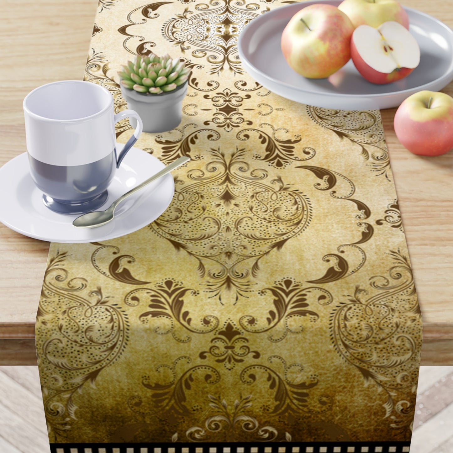 Rustic Vintage Style Floral Greek Key Table Runner