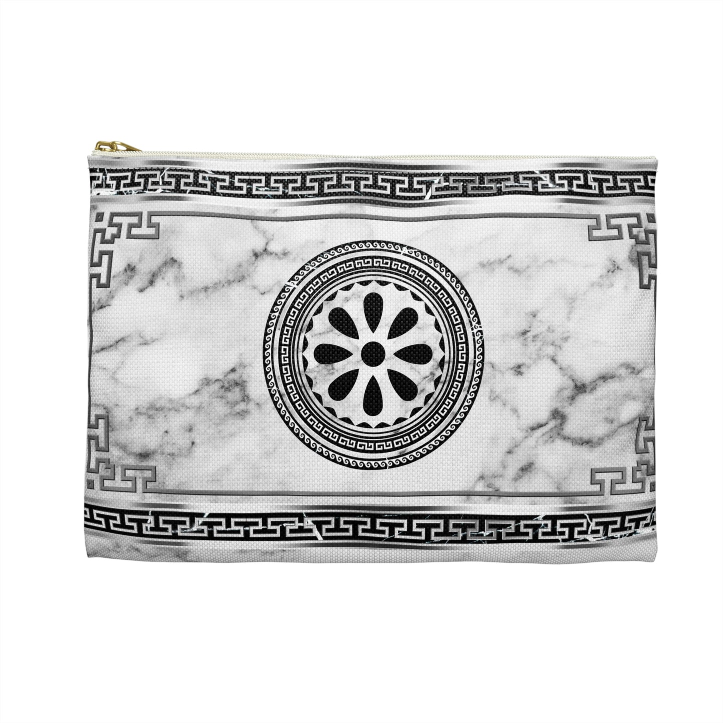 Greek Key Silver White Marbleized Accessory Pouch