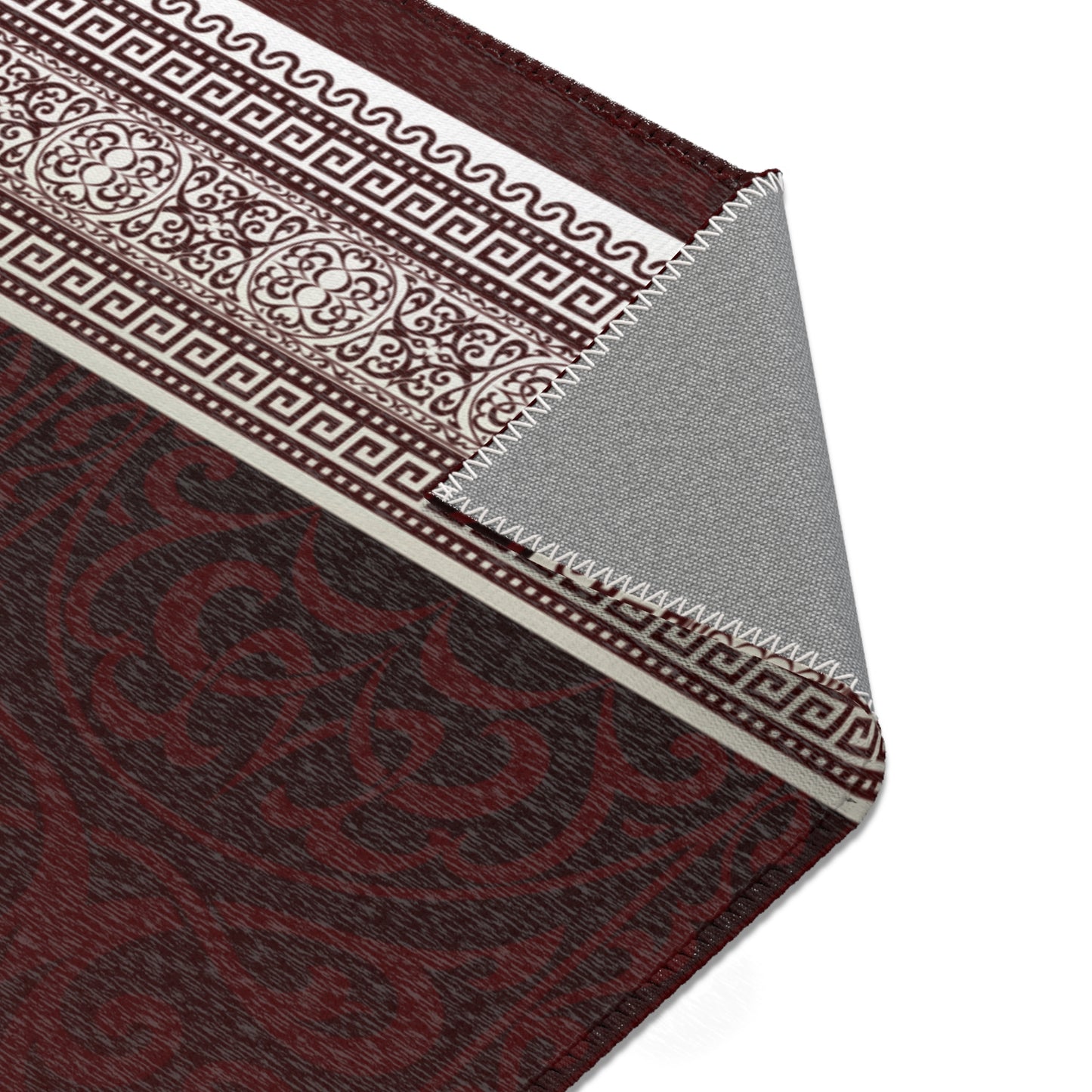 Ornate Greek Keys Maroon Tan & Black Area Rugs