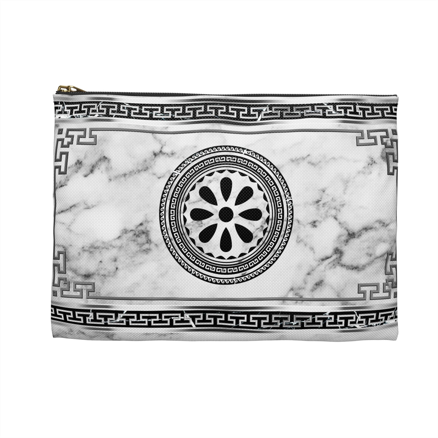 Greek Key Silver White Marbleized Accessory Pouch