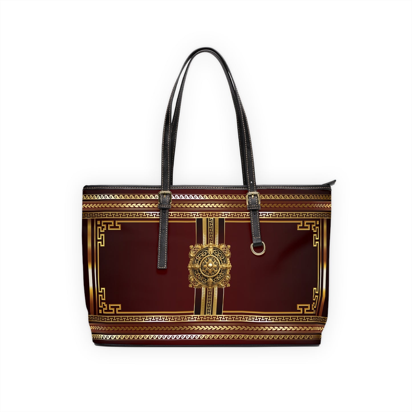 Greek Key Gold Maroon PU Leather Shoulder Bag