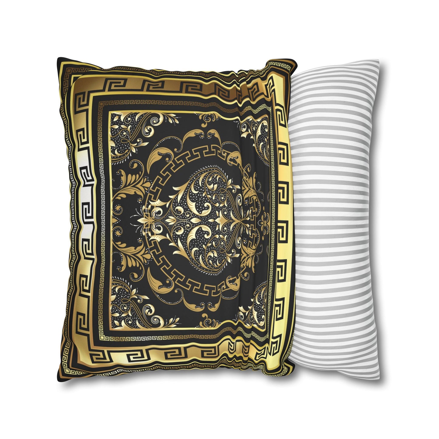 Greek Keys Gold Black Faux Suede Square Pillow Case