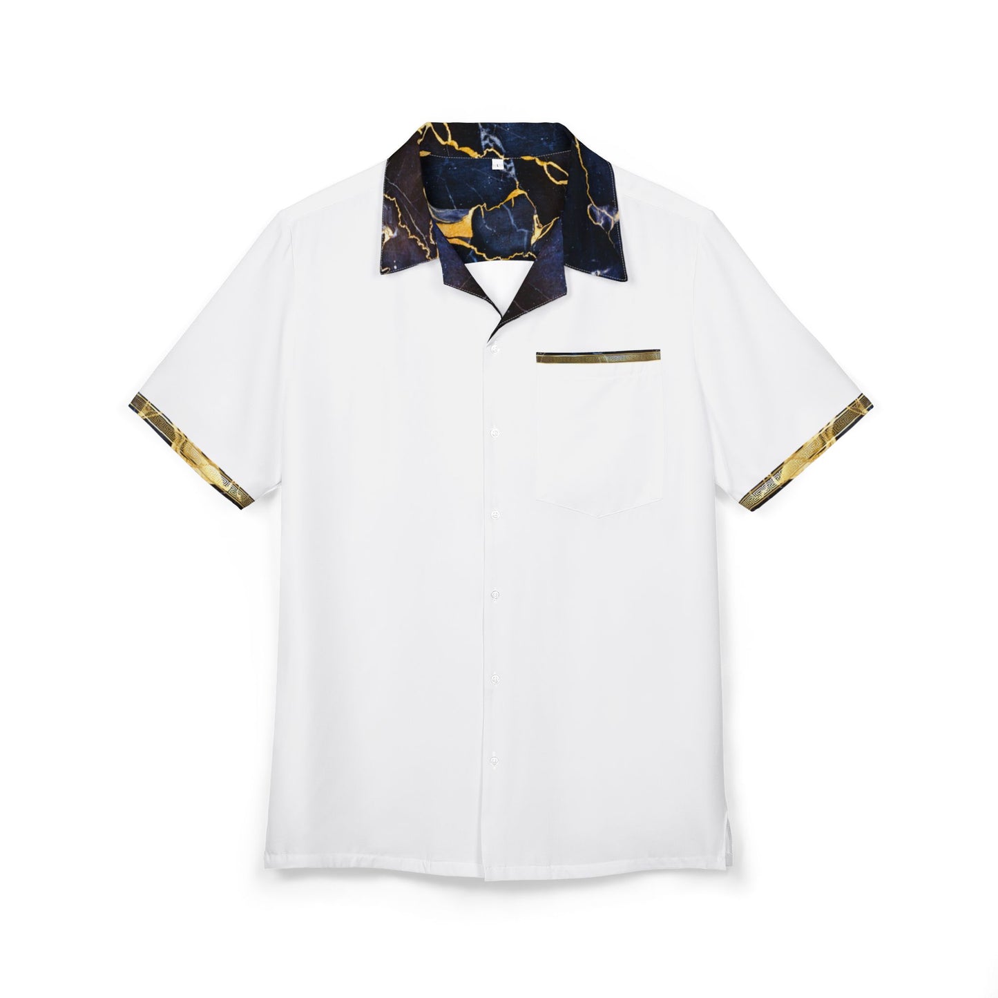 White Blue Gold Hawaiian Button-Down Shirt