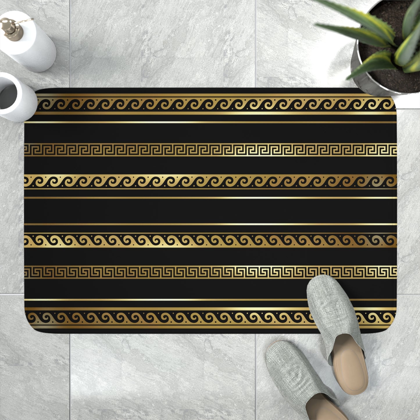 Greek Key Gold Black Memory Foam Bath Mat