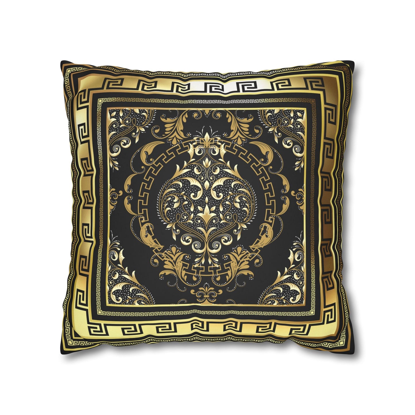 Greek Keys Gold Black Faux Suede Square Pillow Case