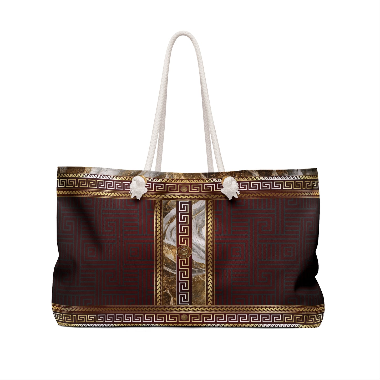 Gold Greek Key Maroon Weekender Bag