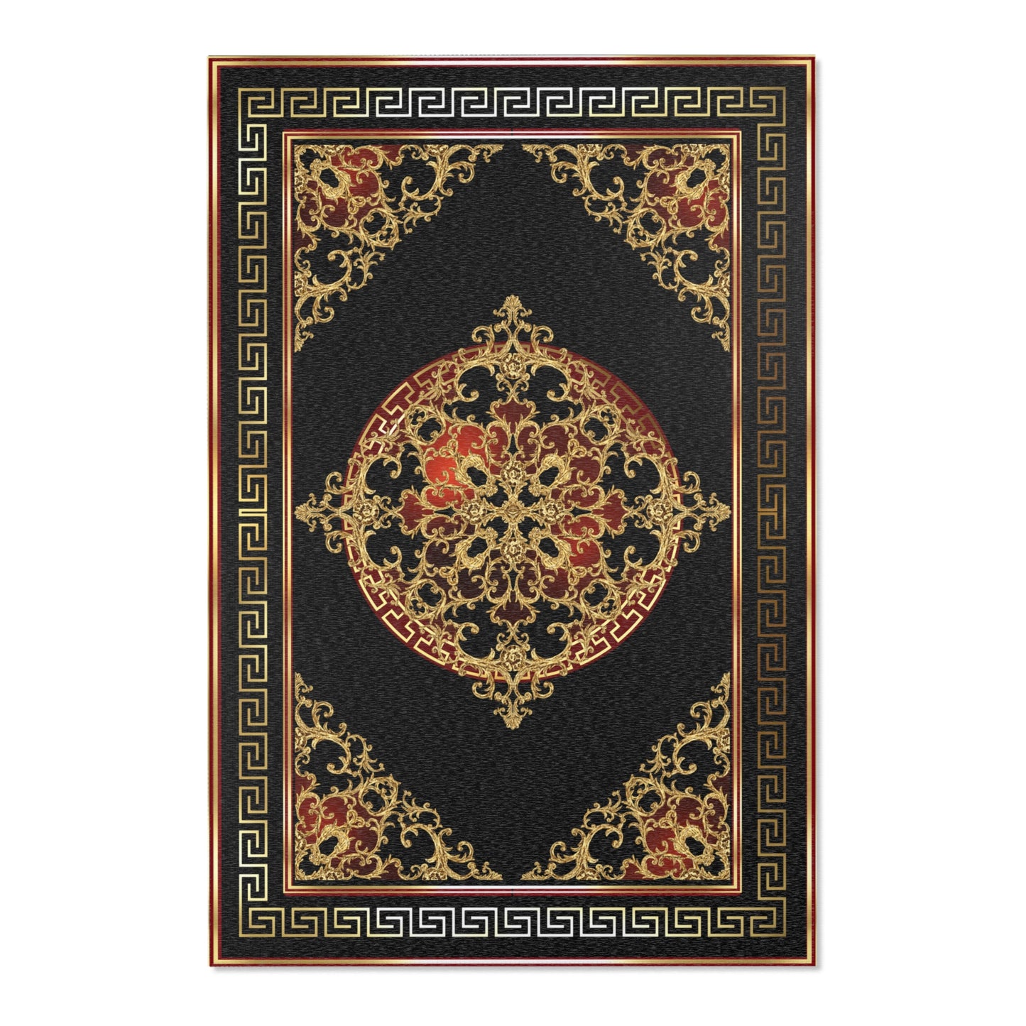 Baroque Gold Black Red Greek Key Ornate Area Rugs