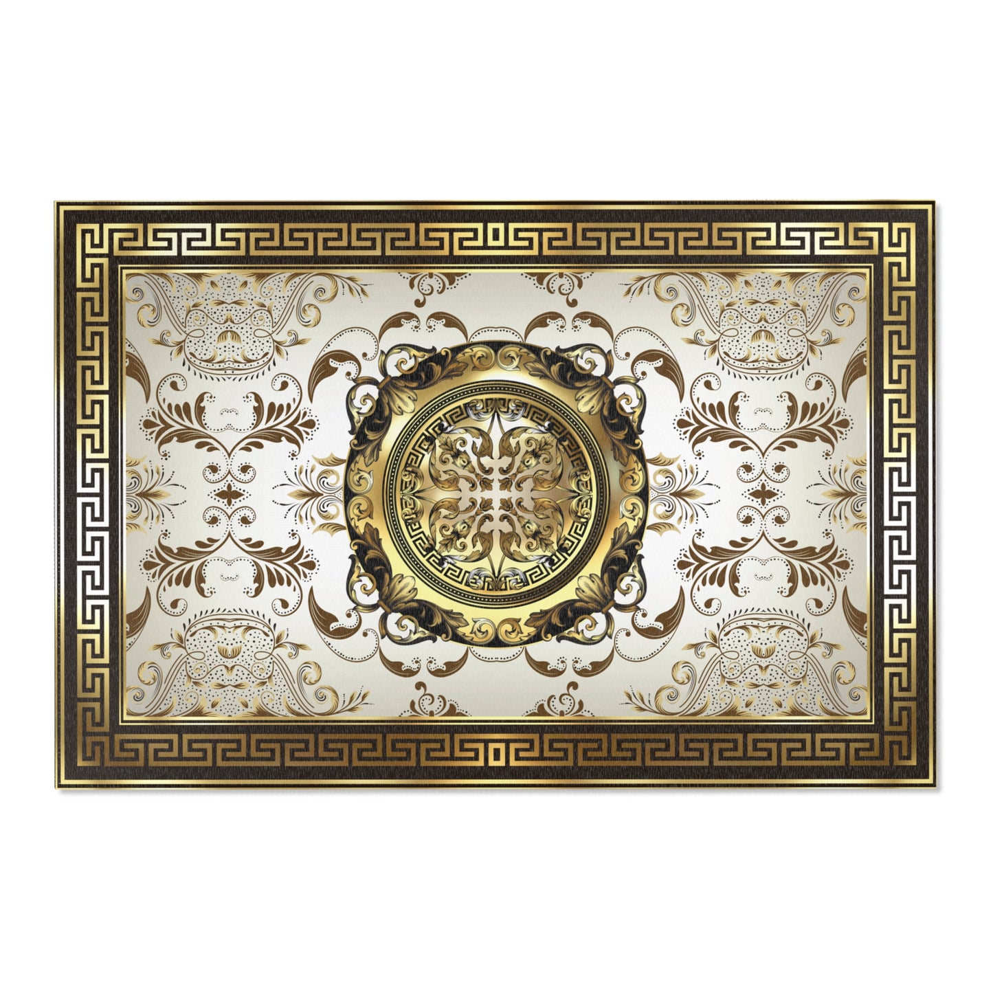 Ornate Floral Gold Tan Black Greek Key Area Rugs