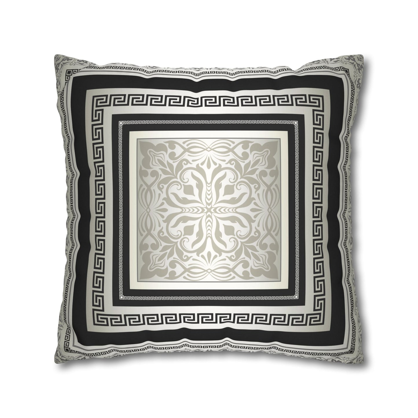 Greek Keys Cream Gray Black Faux Suede Square Pillow Case