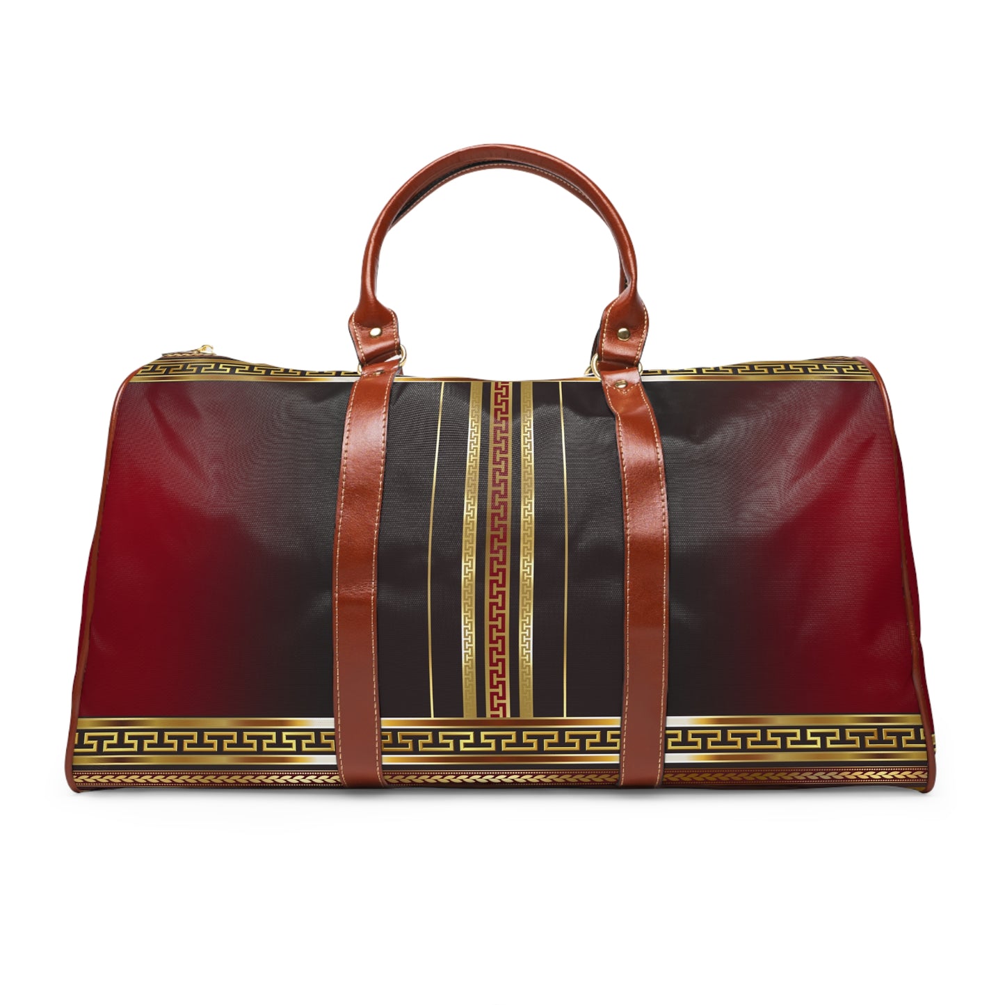 Greek Key Red Black Maroon Gold Waterproof Travel Bag