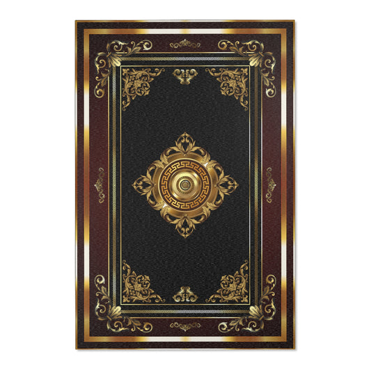 Baroque Gold Black Maroon Greek Key Ornate Area Rugs