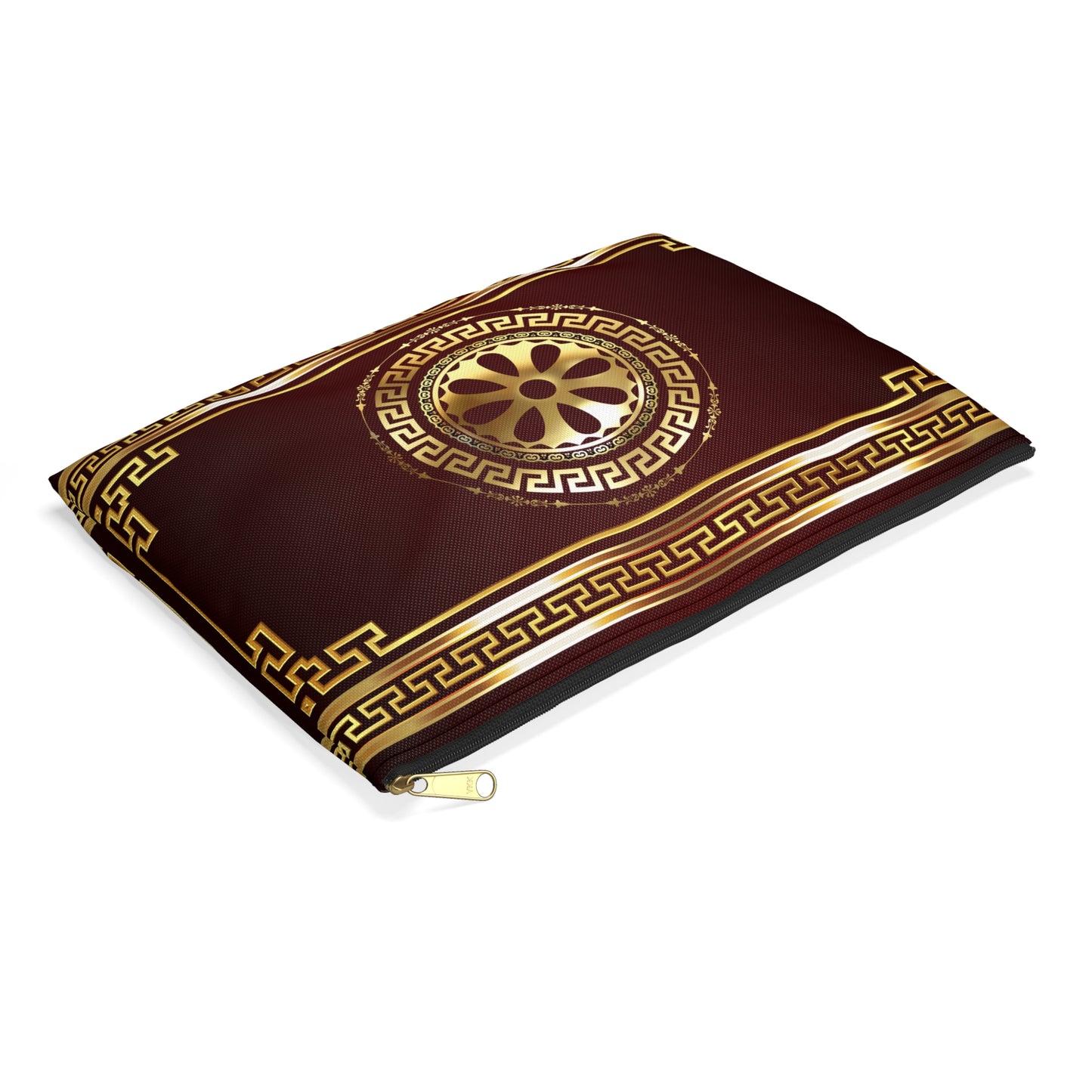 Greek Key Gold Maroon Accessory Pouch