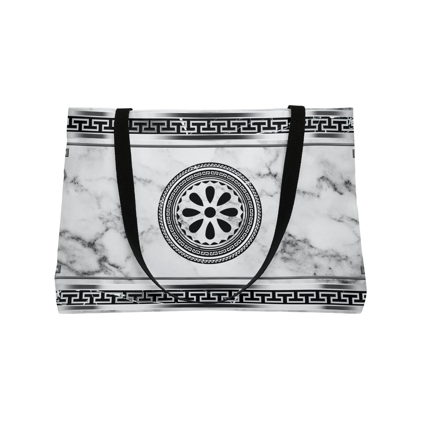 Greek Key Silver White Marbleized Weekender Tote Bag