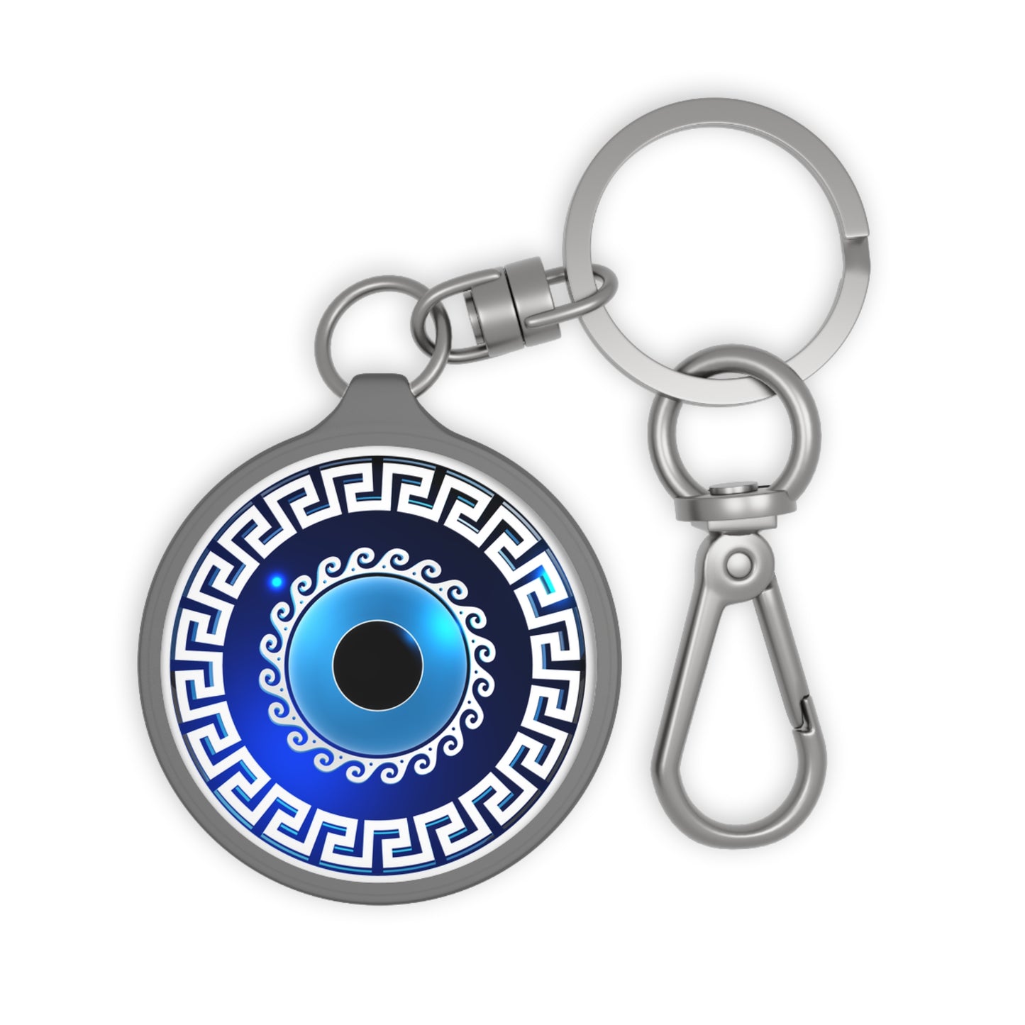 Evil Eye Blues Greek Key Keychain