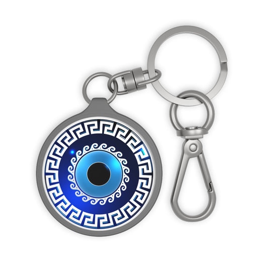 Evil Eye Blues Greek Key Keychain