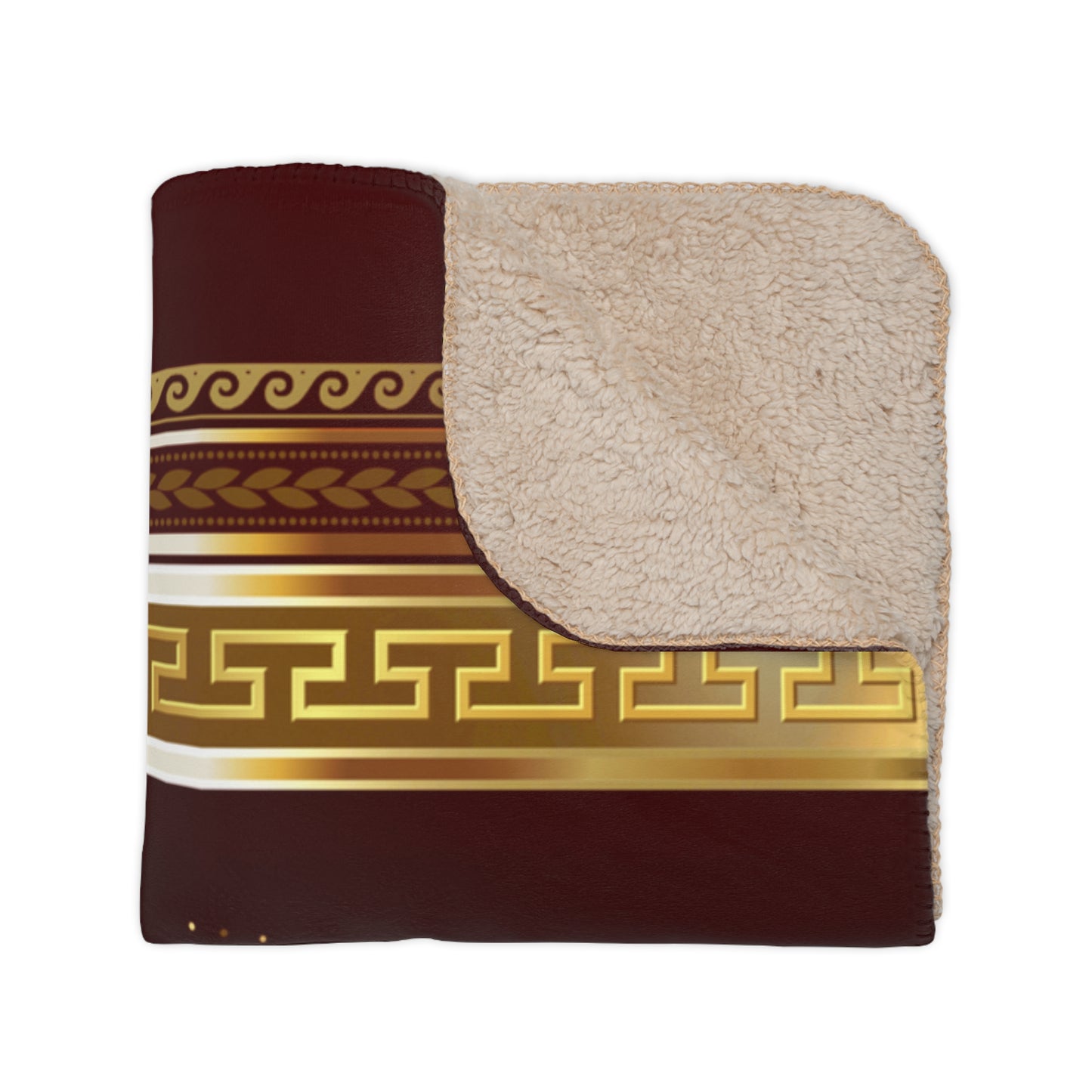 Greek Key Gold Flake Maroon Sherpa Fleece Blanket