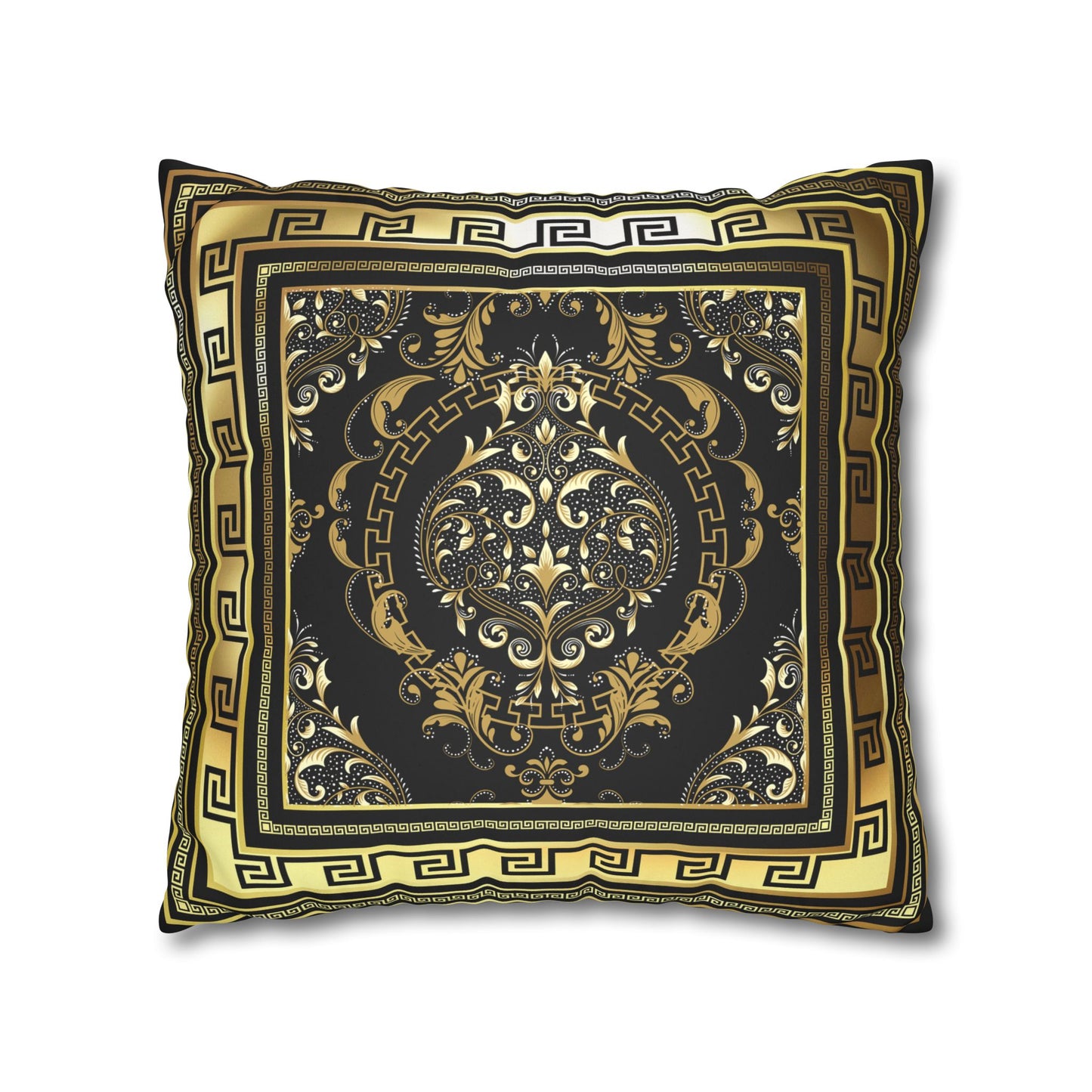 Greek Keys Gold Black Faux Suede Square Pillow Case