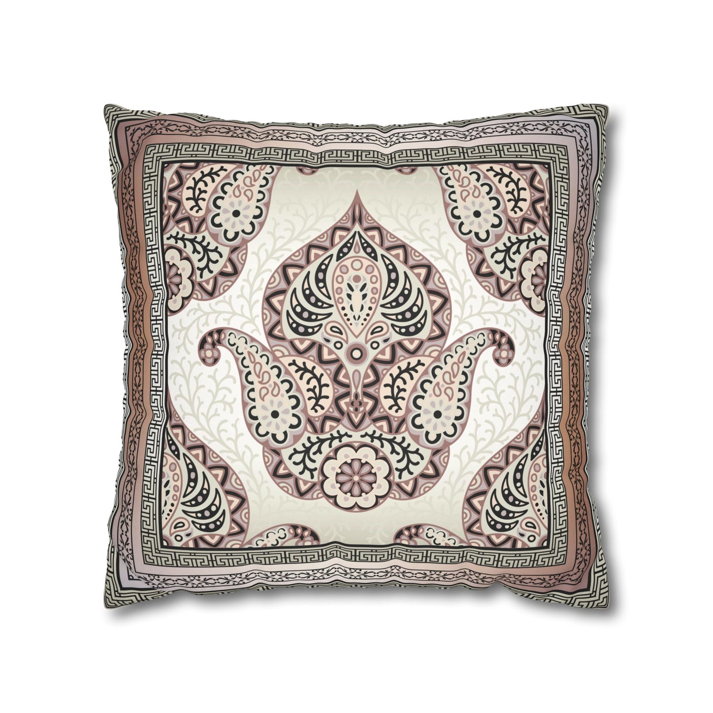 Greek Keys Pink Peach Black Paisley Faux Suede Square Pillow Case