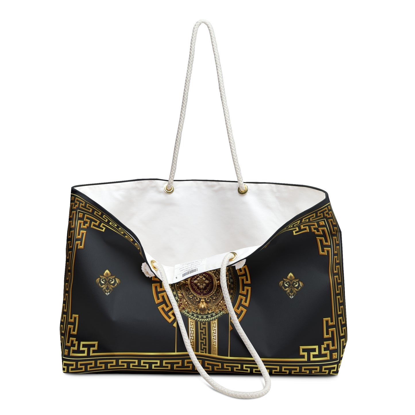 Greek Key Gold Black Medallion Weekender Bag