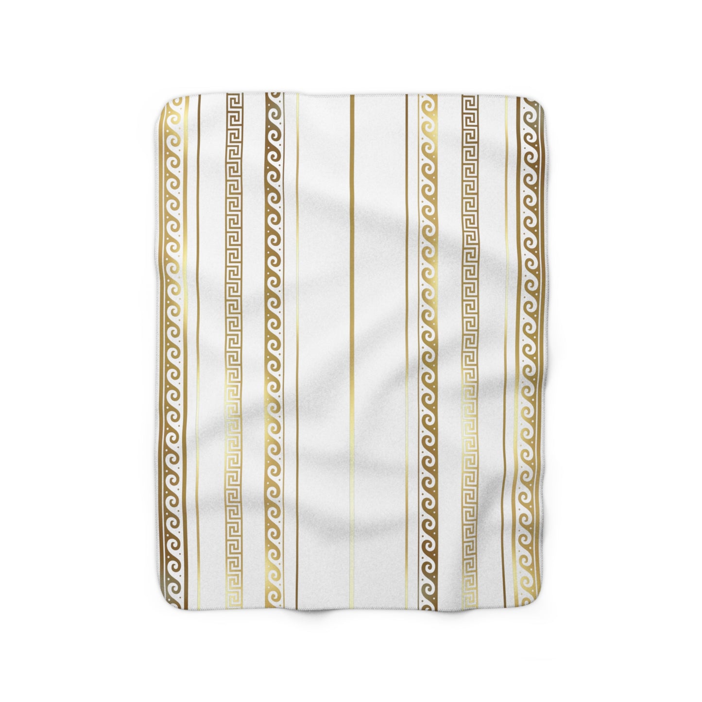 Greek Key Design Gold Striped White Sherpa Fleece Blanket