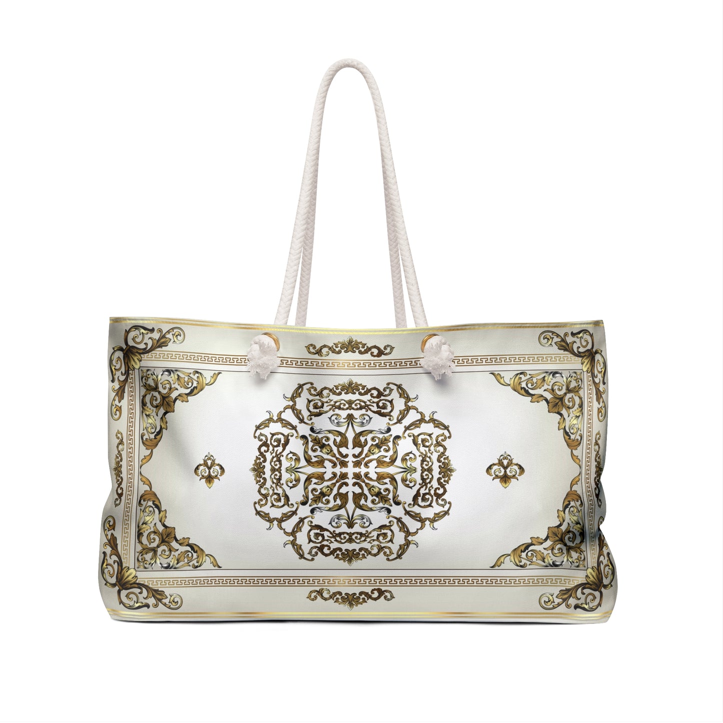 Greek Key Ornate Baroque Cream Gold Weekender Bag