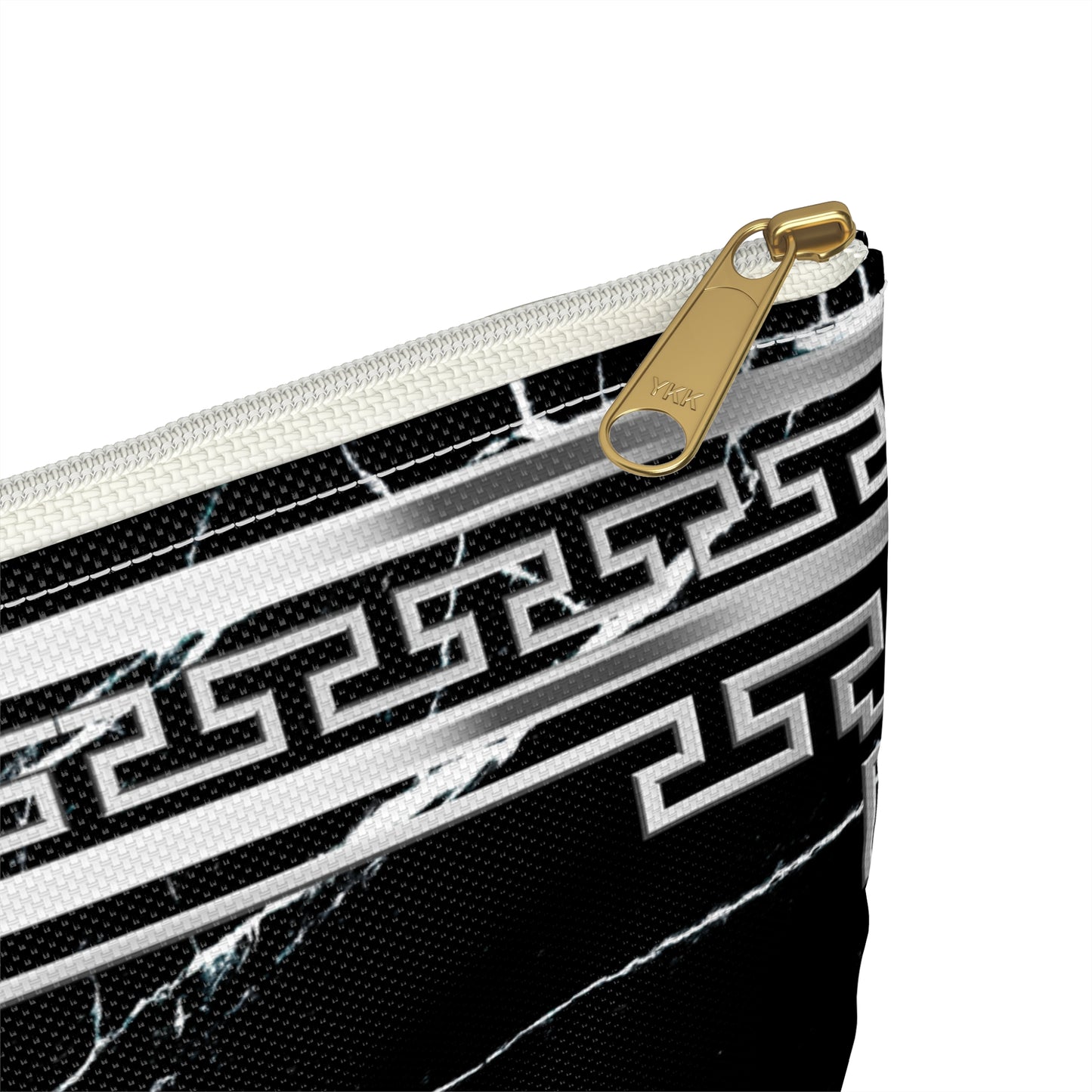 Greek Key Silver Black Marbleized Accessory Pouch