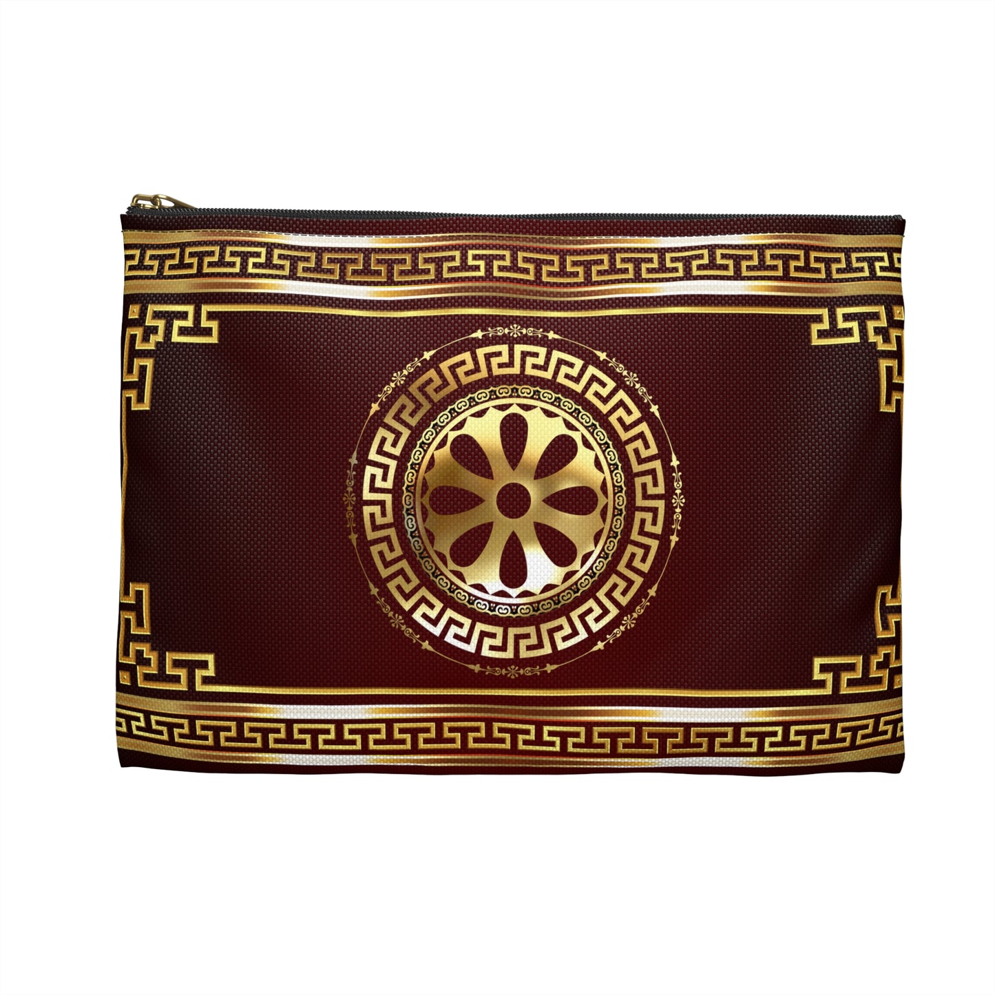 Greek Key Gold Maroon Accessory Pouch