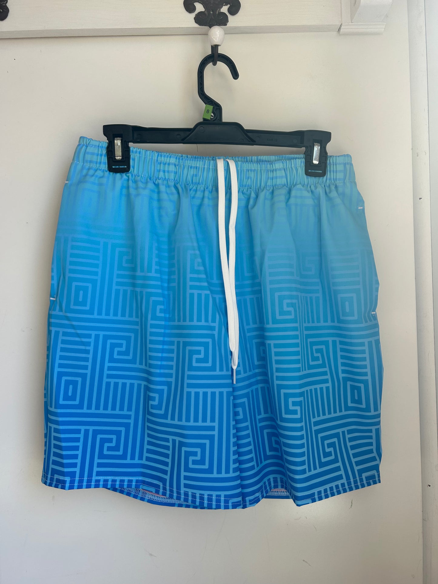 Aqua Blue Greek Key Swim Trunks