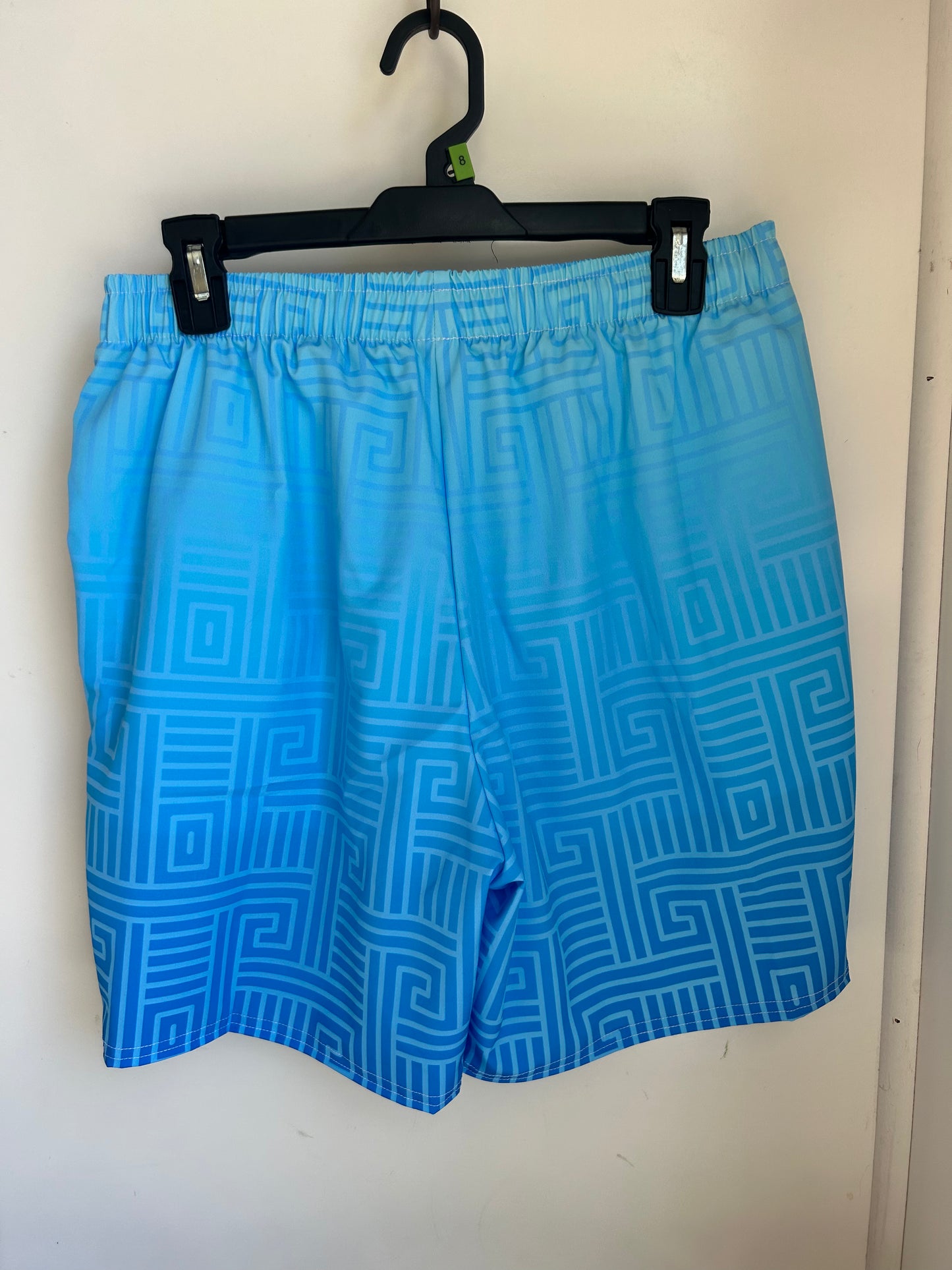 Aqua Blue Greek Key Swim Trunks