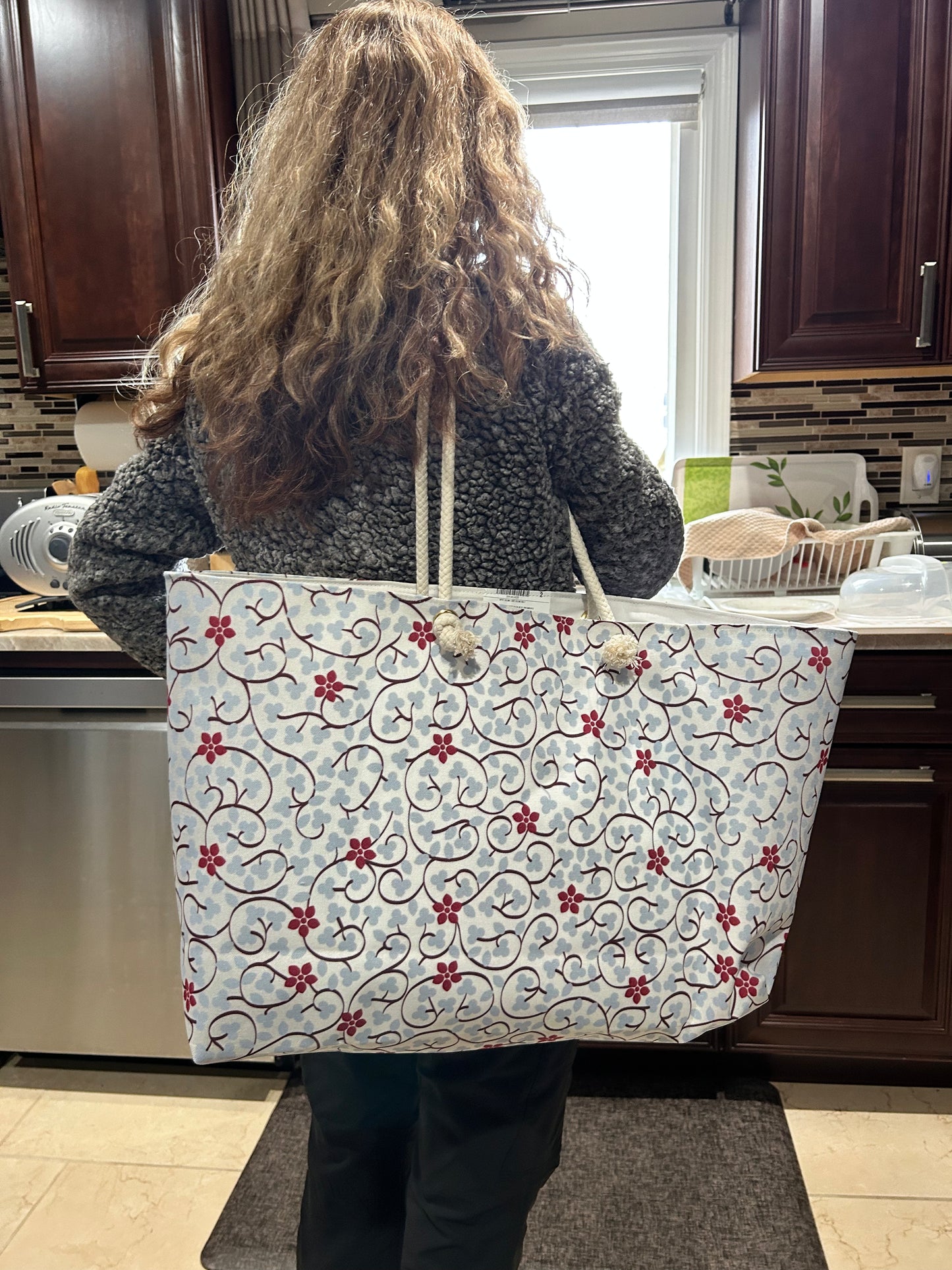 Floral Gray Blue Weekender Bag