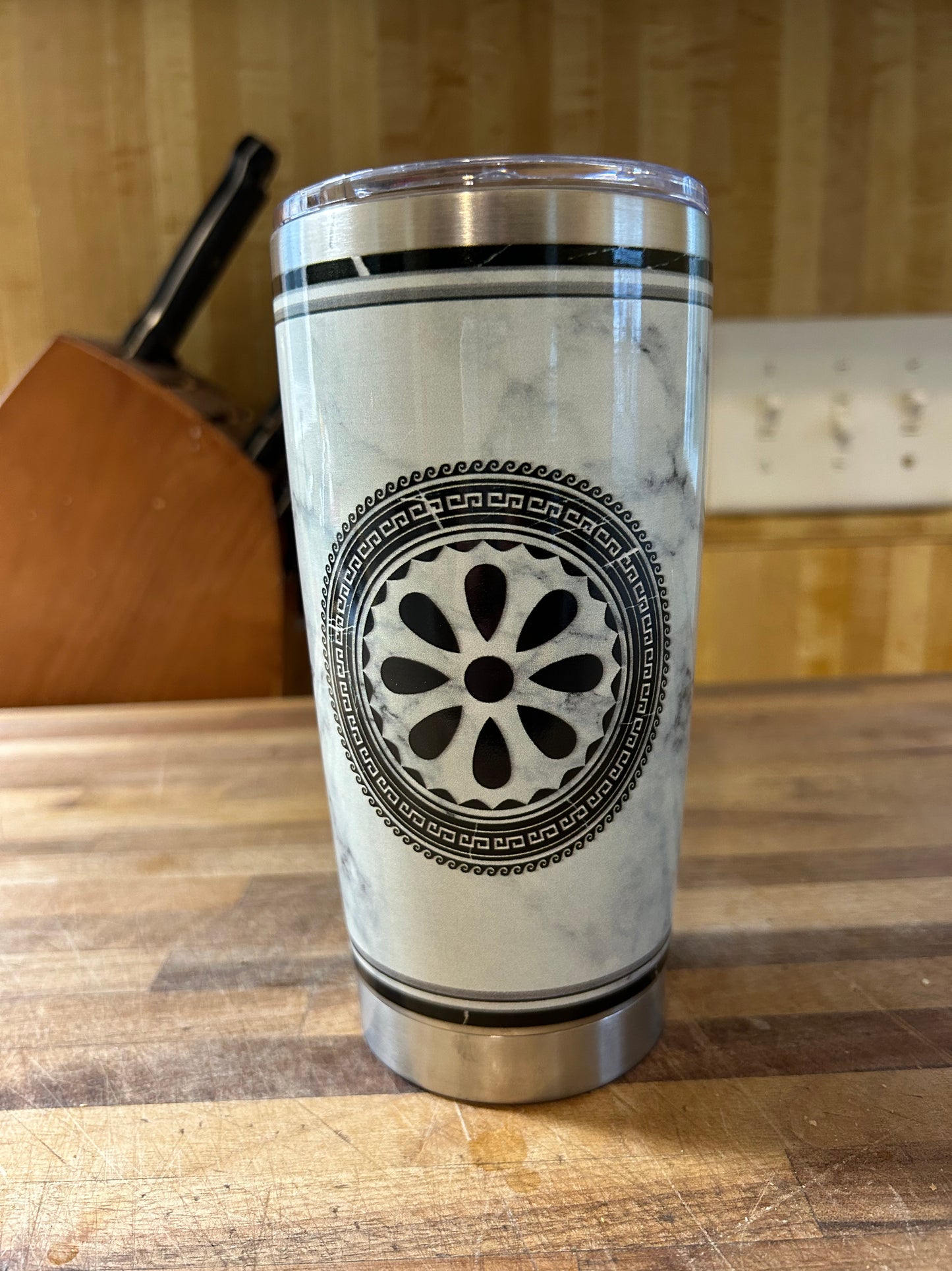 Greek Key Silver Black Marbleized Vagabond 20oz Tumbler