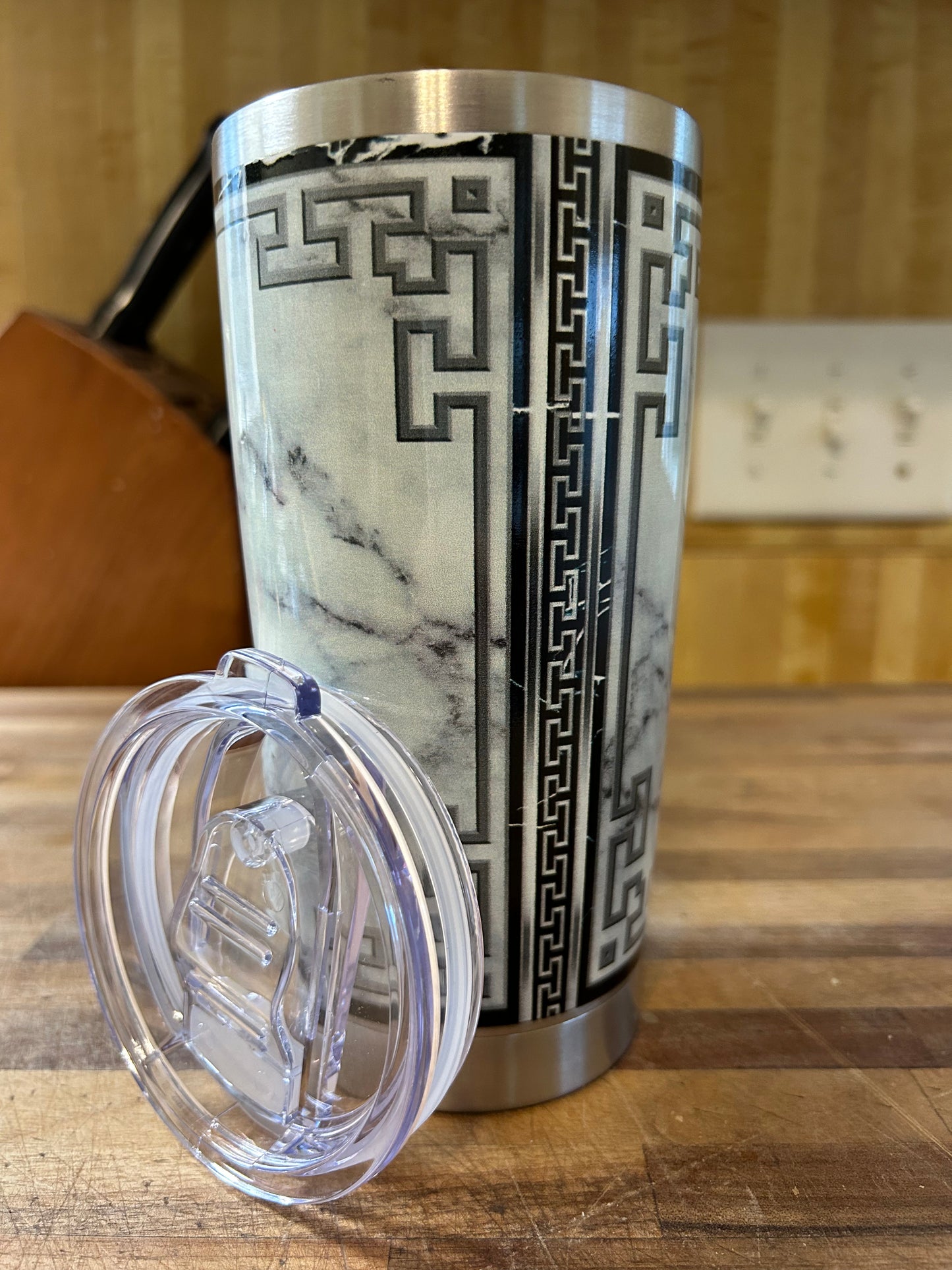 Greek Key White Marbleized Flower Vagabond 20oz Tumbler