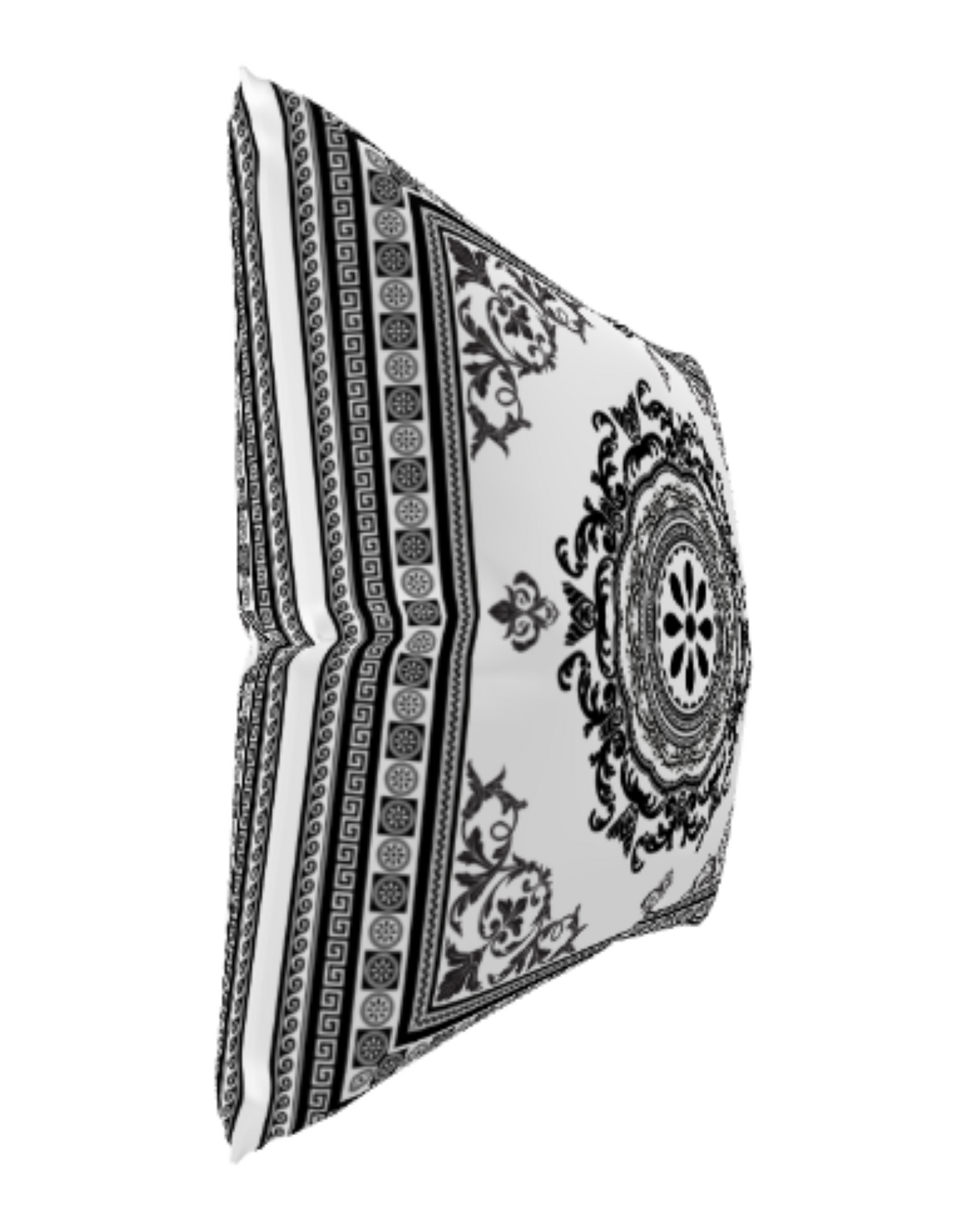 Ornate White Black Floral Greek Key Premium Pillow