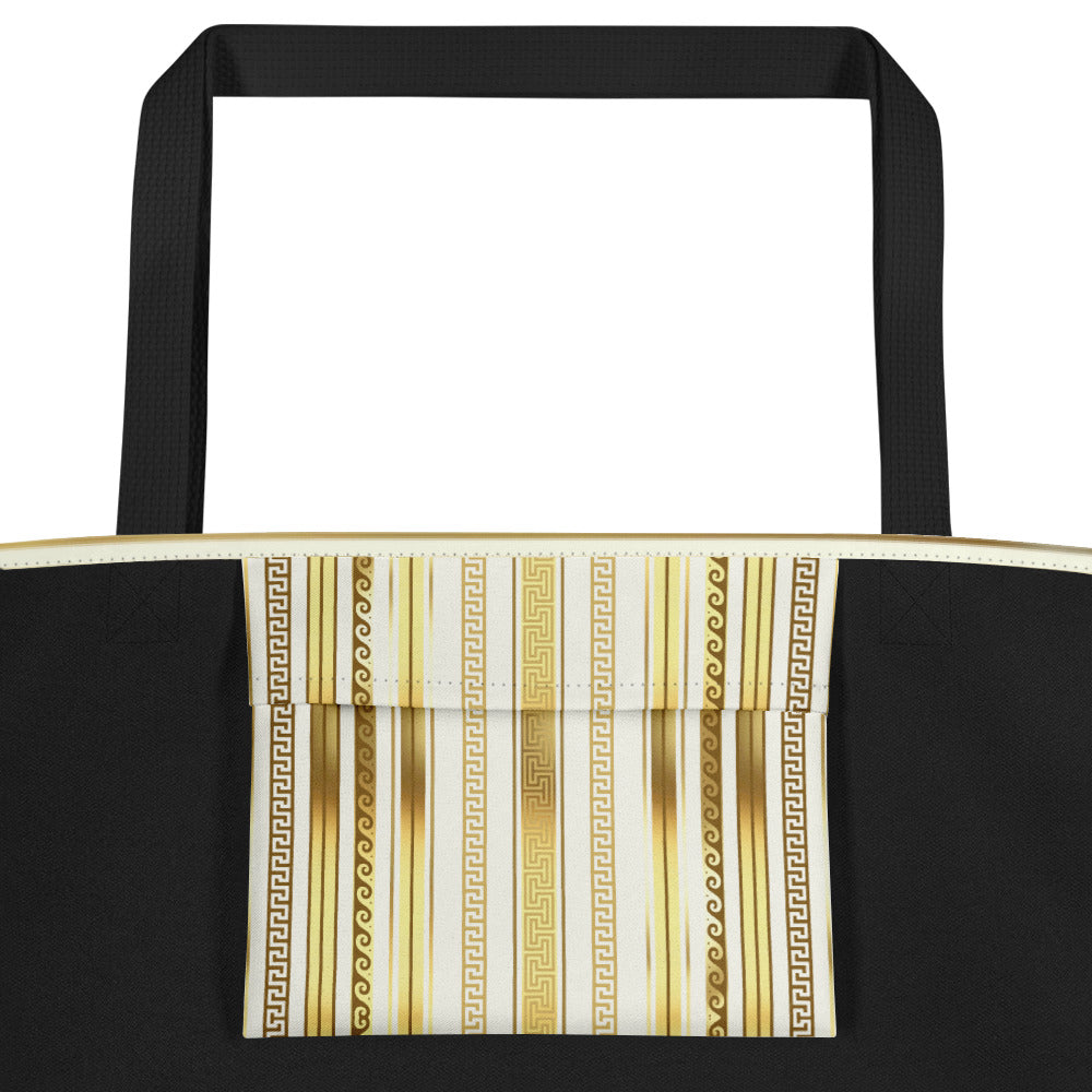 Greek Key Gold Large Tote Bag with Pocket