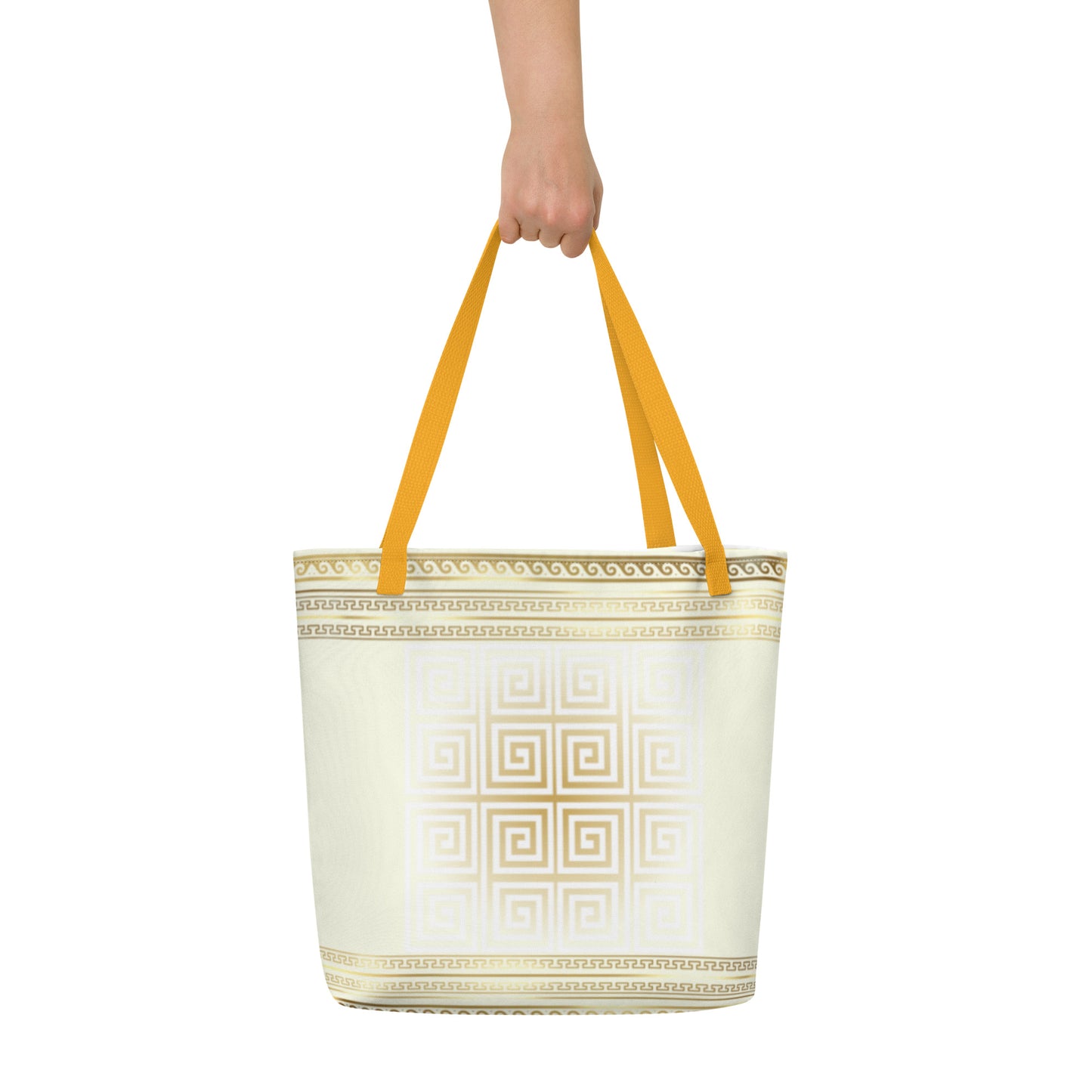 Greek Key Gold Large Tote Bag with Pocket