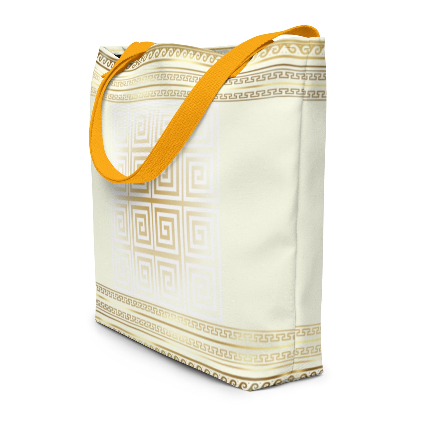 Greek Key Gold Large Tote Bag with Pocket