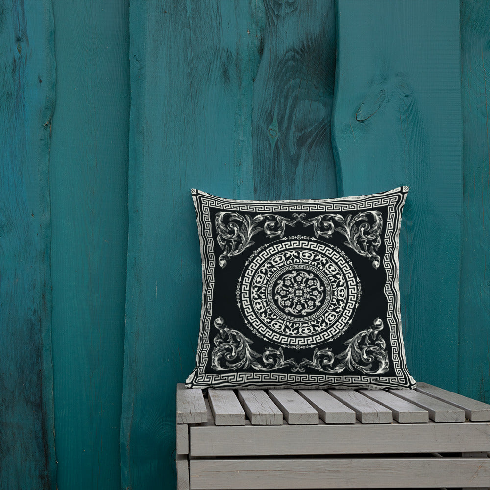 Greek Key White Black Ornate Premium Pillow