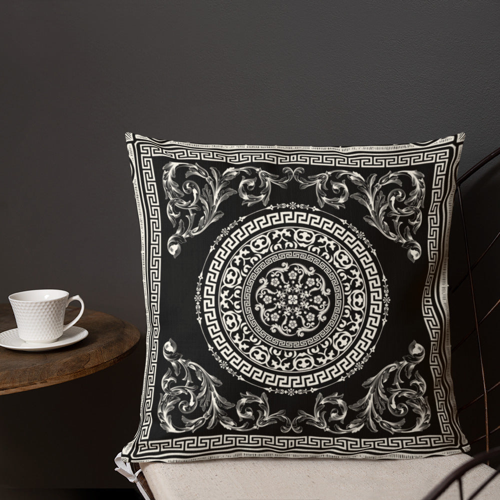 Greek Key White Black Ornate Premium Pillow