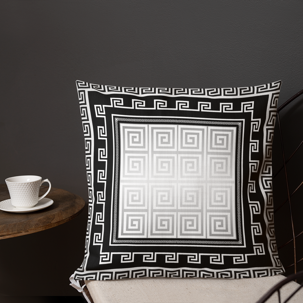 Greek Key Black Silver Gray Premium Pillow