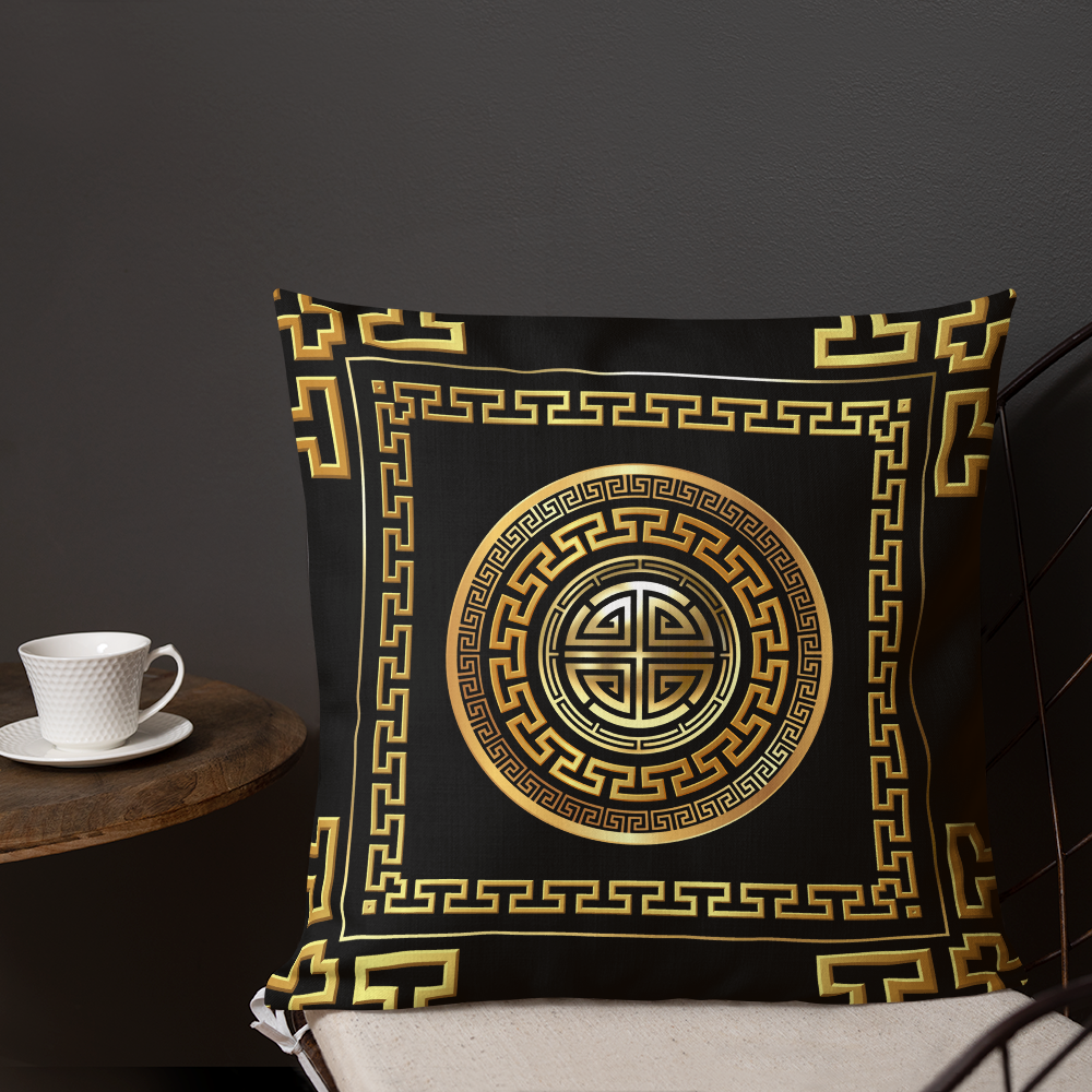 Greek Key Large Gold Black Premium Pillow