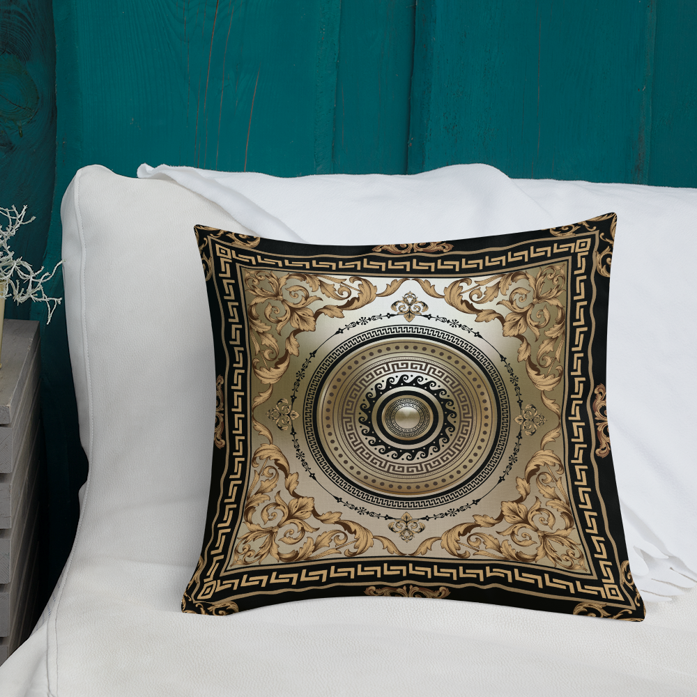 Greek Key Bronze Ornate Baroque Premium Pillow