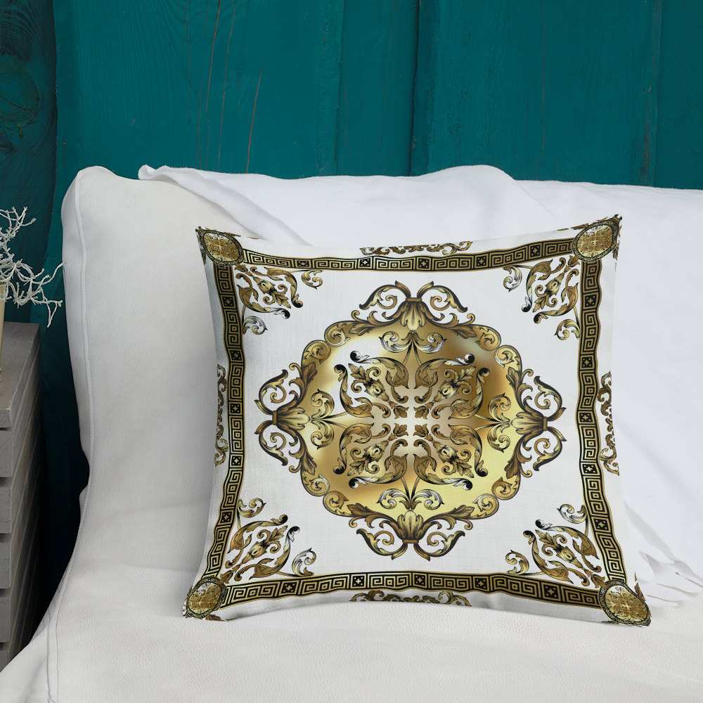 Greek Key Gold White Ornate Premium Pillow