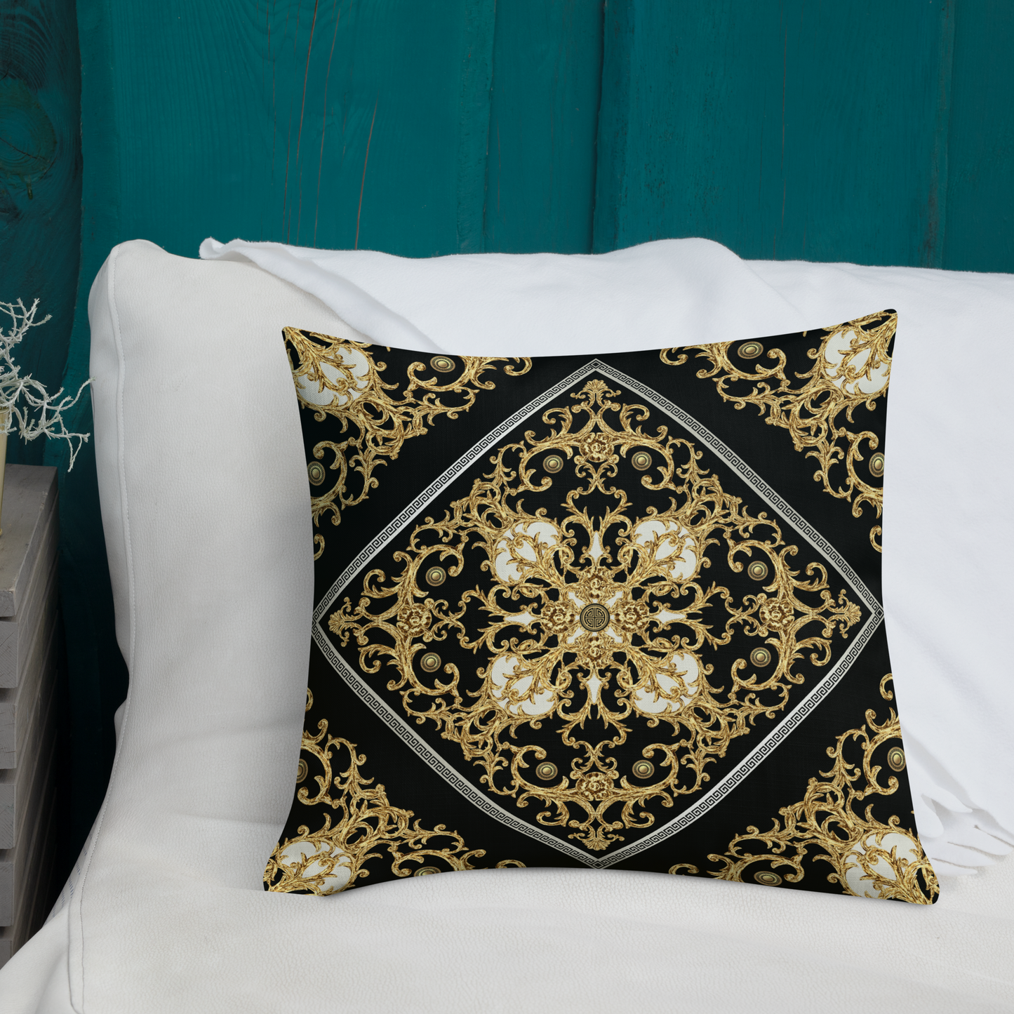 Black Gold Baroque Ornate Premium Pillow