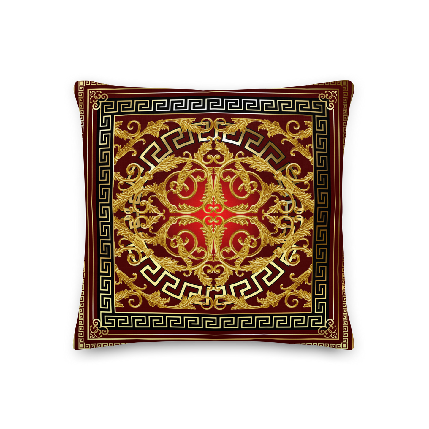 Greek Key Gold Red Black Baroque Premium Pillow