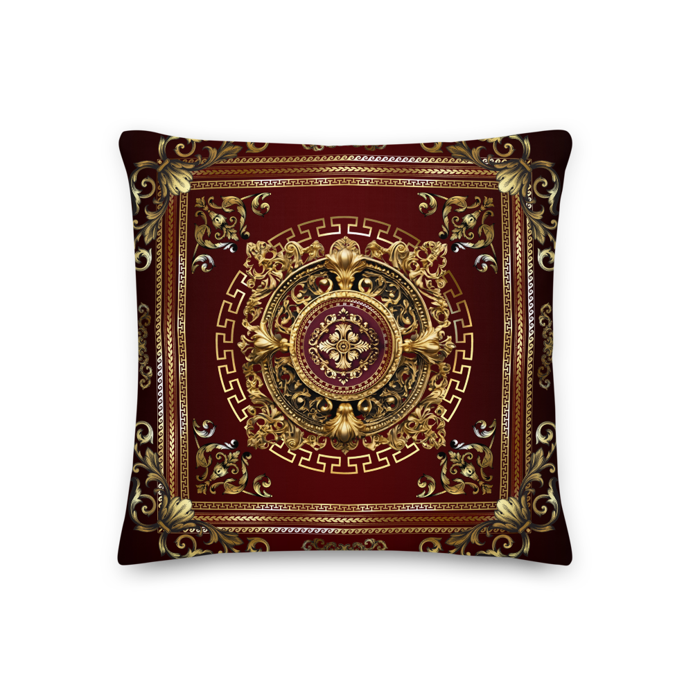 Greek Key Gold Maroon Medallion Premium Pillow