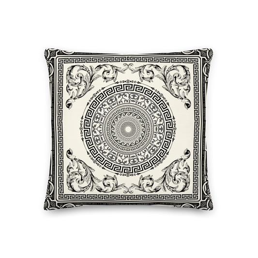 Ornate Baroque Antique White Black Premium Pillow