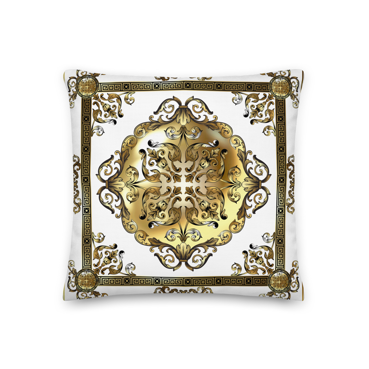 Greek Key Gold White Ornate Premium Pillow