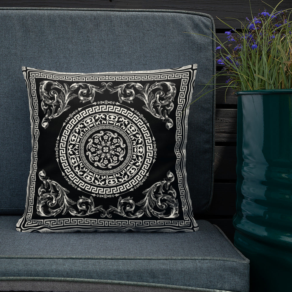 Greek Key White Black Ornate Premium Pillow