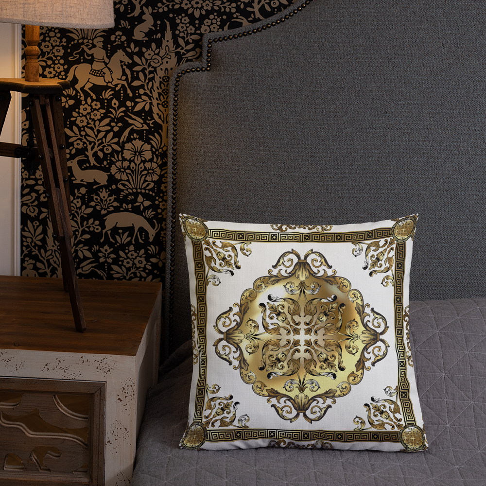 Greek Key Gold White Ornate Premium Pillow