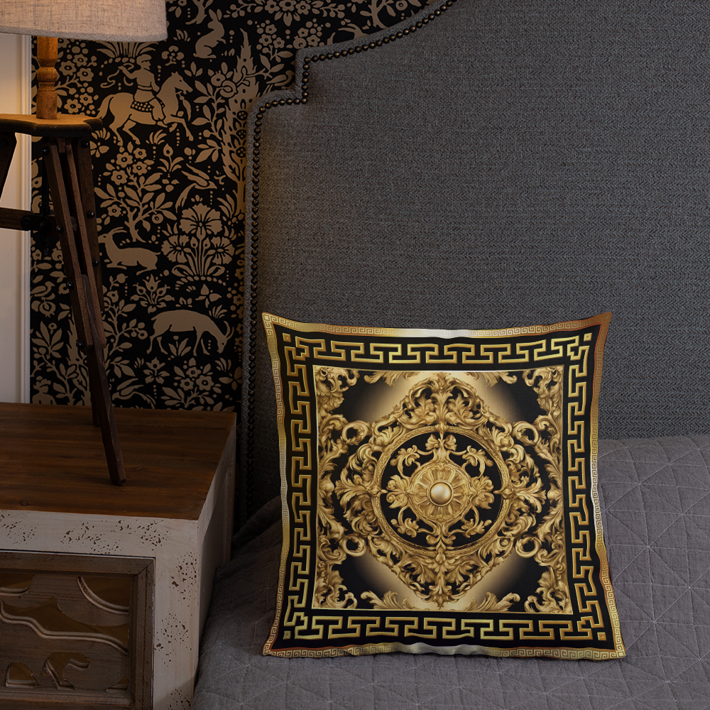 Ornate Baroque Gold Black Greek Key Premium Pillow